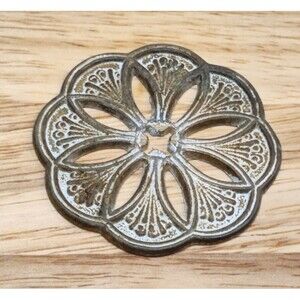 Vtg BPI USA Bronze Cabinet Door Knob Set Flower back plate handle 9602